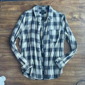 Liverpool Men's Blue and Tan Plaid Button Down Shirt